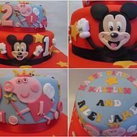 Mickey and Peppa Pig joint birthday cake
