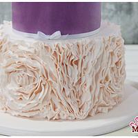 Ruffles and rose gold peony wedding cake