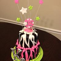 Zebra stripes birthday with pink and green