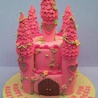 Pink Princess Castle Birthday Cake