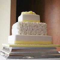 Lemon and White Roses Wedding Cake