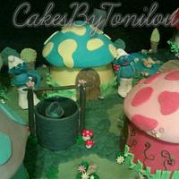 Smurf village cake