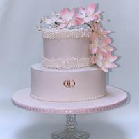 Wedding cake with pink flowers
