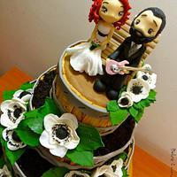 Wedding cake barrel and anemones