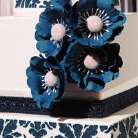 Damask navy wedding cake