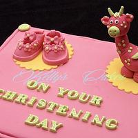 Shoes and giraffe Christening cake
