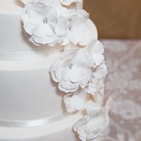 White open roses cascade Wedding Cake