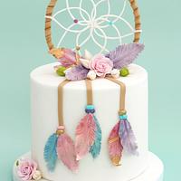 Dream Catcher Cake with gumpaste feathers