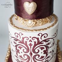 Burgundy and Gold fashion wedding cake
