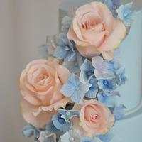 Peach and Blue Wedding Cake