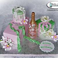 21st Birthday Champagne Bottle and Gift Box Cake