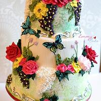 Spring theme with lots of royal icing flowers and gumpaste roses