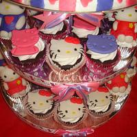 Hello Kitty themed cupcake tower