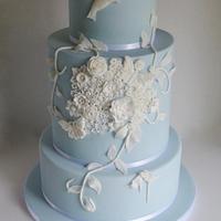 Blue and white bas relief cake
