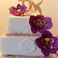 Beach themed wedding cake