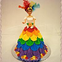 Rainbow Barbie Doll Cake