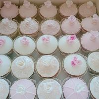 Rose and Orchid Cupcake Wedding Cake
