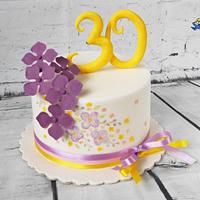 Cake for 30, violet and yellow, handpainted