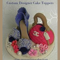 Heel shoes and Handbag Cake Topper with handmade pearls - fondant - edible