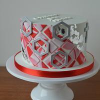 Red and white communion cake