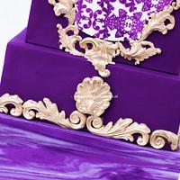Purple gold rococo wedding cake