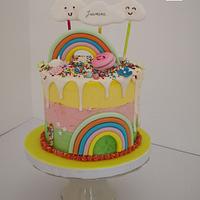 Clouds and Rainbow Drip Cake