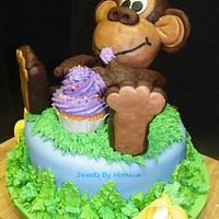 Monkey Sneaks a Taste on a First Birthday