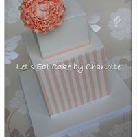 Peach Peony & Stripe Two Tier Wedding Cake 