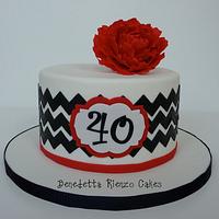 Black and White Chevron with Red Peony