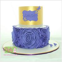 Gold and purple ruffle cake