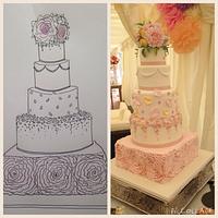 5 tier pastels and ruffles wedding cake