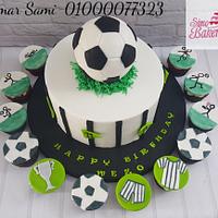 Soccer ball cake and cupcakes