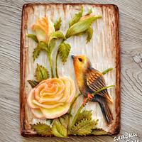 Bird with Roses - cookie 