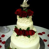 White Wedding Cake with Fresh Roses