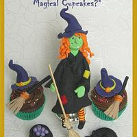 Witch Cake Topper with cupcakes - fondant 