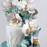 Wedding cake with sugar orchids
