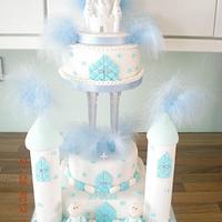 Christening castle cake for twins