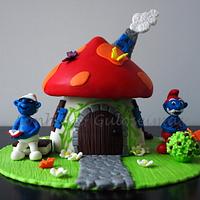 Smurfs house cake