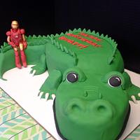 Alligator and Iron Man "Big Brother" cake