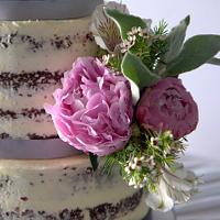 Fresh Peony Wedding Naked Cake 