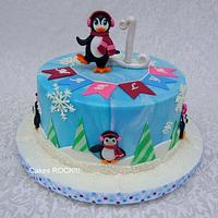 Penguin First Birthday Cake