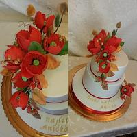 Birthday cake with wild poppies