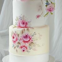 Painted Roses Cake with Wafer Paper Bouquet