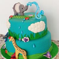 Elephant Spouting Water/Giraffe Baby Shower Cake