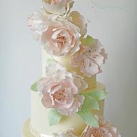 Pink Peony Wedding Cake