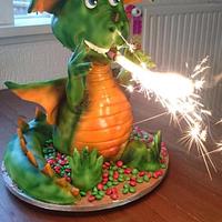 green fire spitting dragon cake