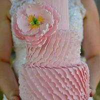 Pink crackled and ruffled cake