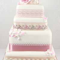 Rose and Hydrangea vintage style wedding cake