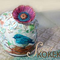 Blue Bird and Purple Flower Cake