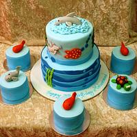 Sea creatures cake and mini cakes